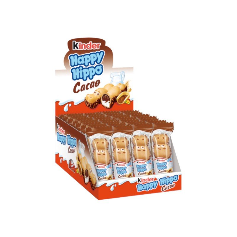 Barritas Kinder Happy Hippo Cacao - Hipopótamo relleno de chocolate. Caja de 28 unidades.