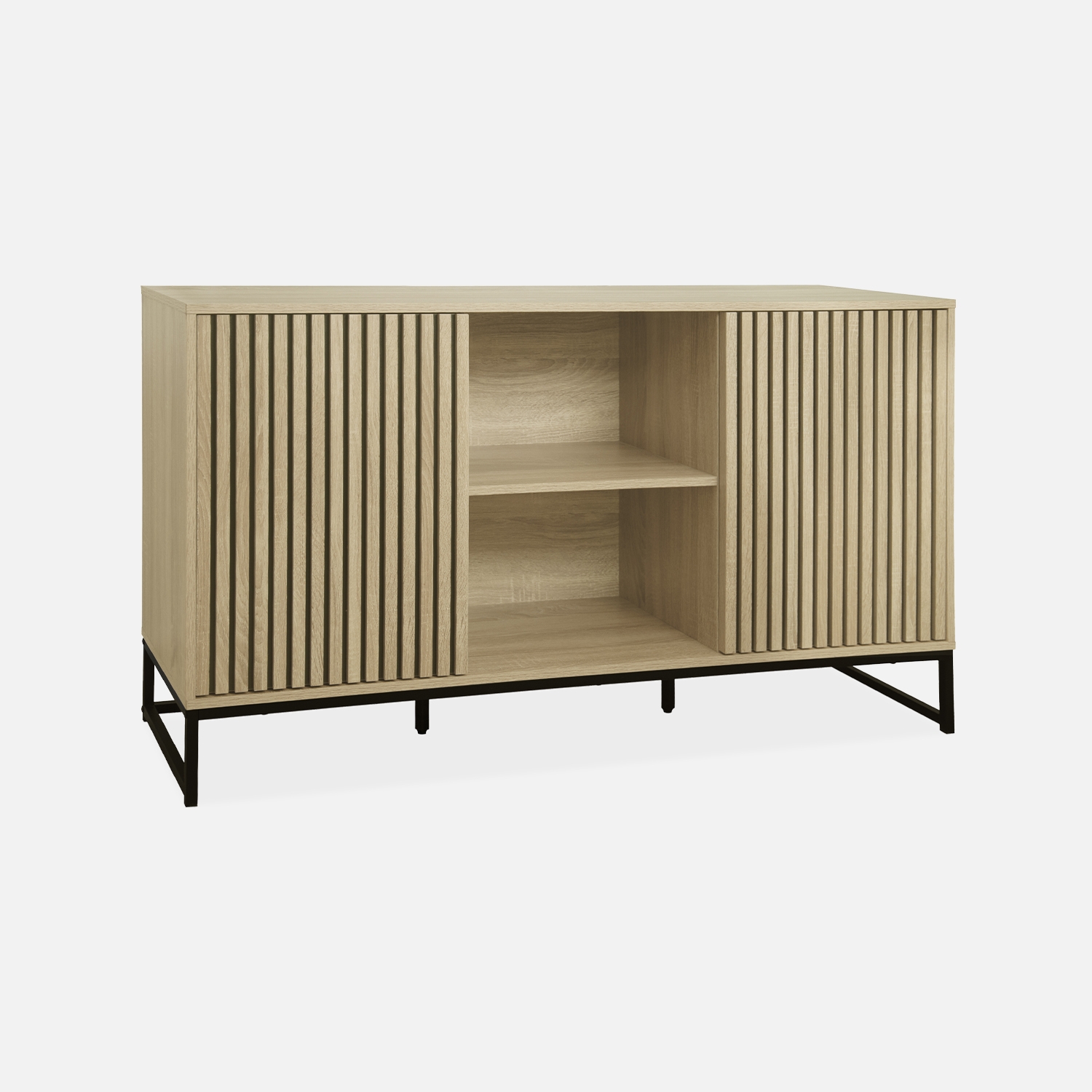 sweeek - Aparador contemporáneo acanalado efecto madera de 2 puertas, 140cm , Lisbonne , 140x40x77