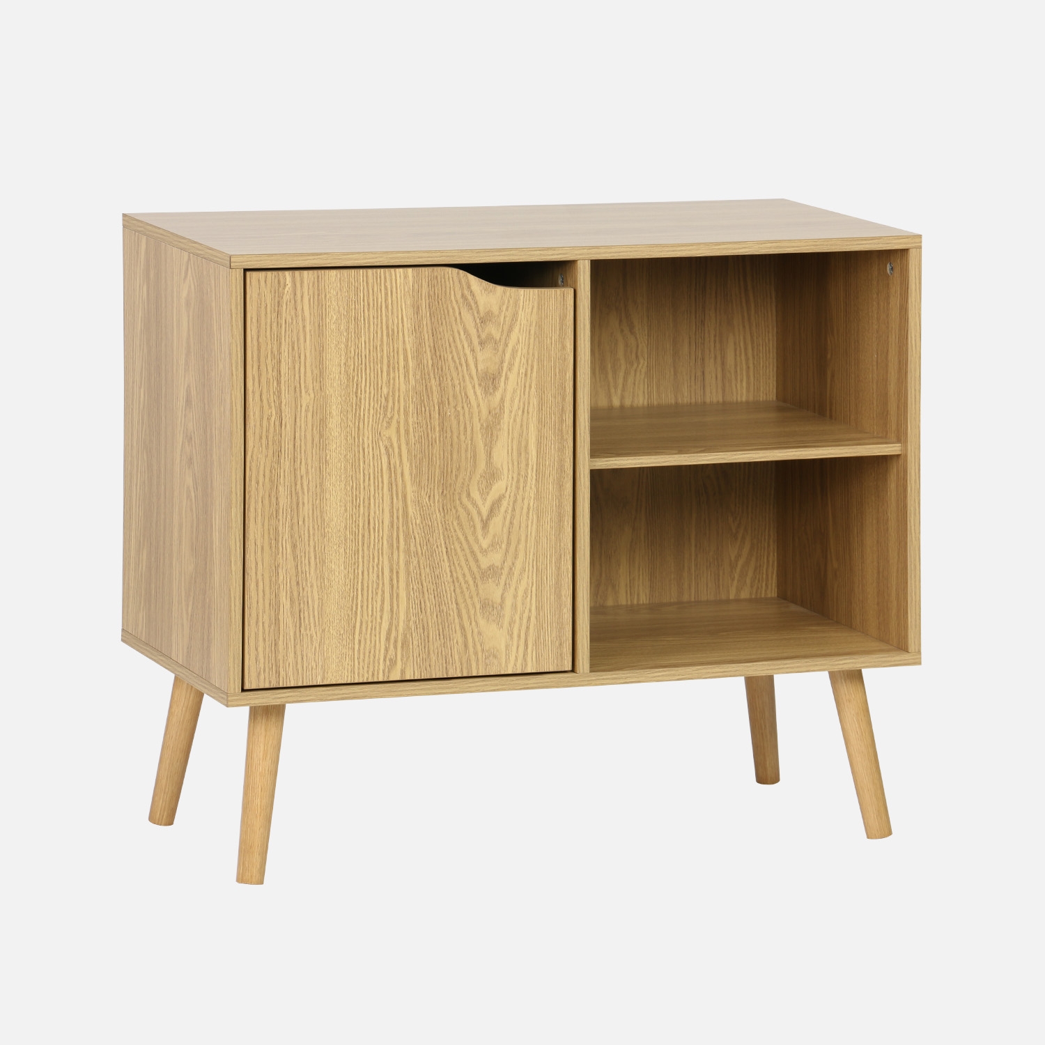 sweeek - Aparador efecto nogal 1 puerta y 2 estantes, 80cm , Nepal , 80x39x69