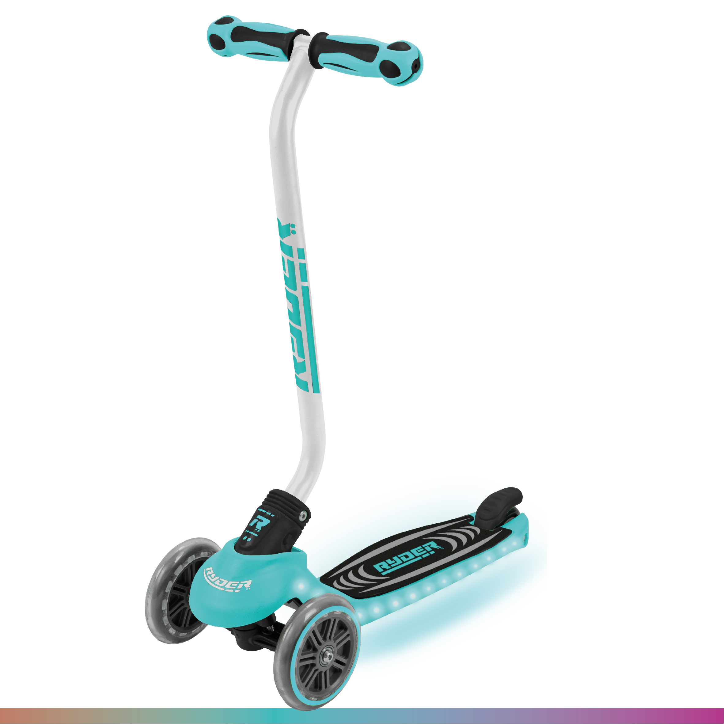 Patinete Ryder Neo LED 3 Ruedas Turquesa y Blanco (3217)  Plegable Luces LED Freno Trasero y Base Antideslizante  +3 Años  Certificado CE
