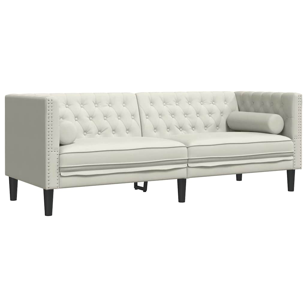 vidaXL Sofá Chesterfield 3 plazas con cojines terciopelo blanco crema