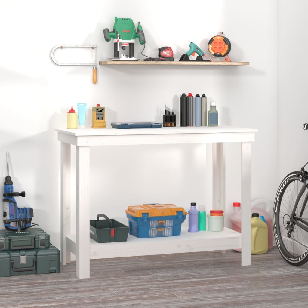 vidaXL Banco de Trabajo de Mesa Herramienta Estante Color Natural,  Blanco,  Gris y mas