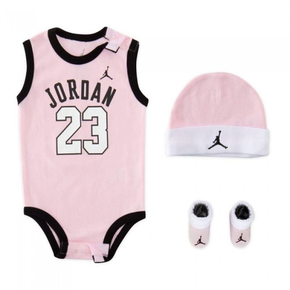 Body Set-3 Jordan 23 Jersey Rosa Blanco Negro Mj0208-A9Y conjunto para bebe body, gorro y patucos