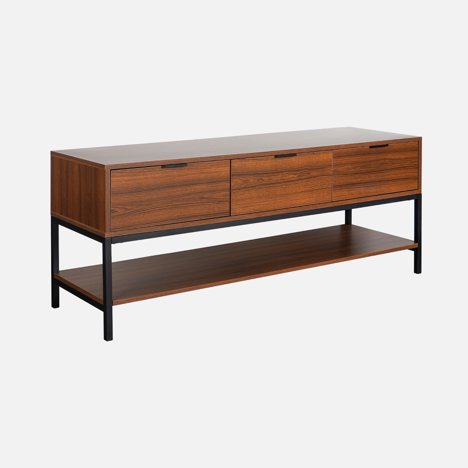 sweeek - Mueble TV de nogal con 3 cajones, 130cm , Walnut , 130x40x53