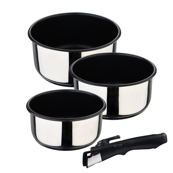 Set 3 cazos de acero inoxidable click & cook ø16 x 8 cm / ø18 x 9 cm / ø20 x 10 cm
