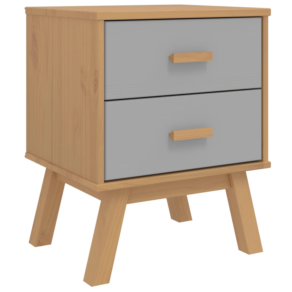 Vidaxl Mesita de Noche OLDEN Madera Maciza de Pino Gris y Marrón para Salón, Estudio, Dormitorio