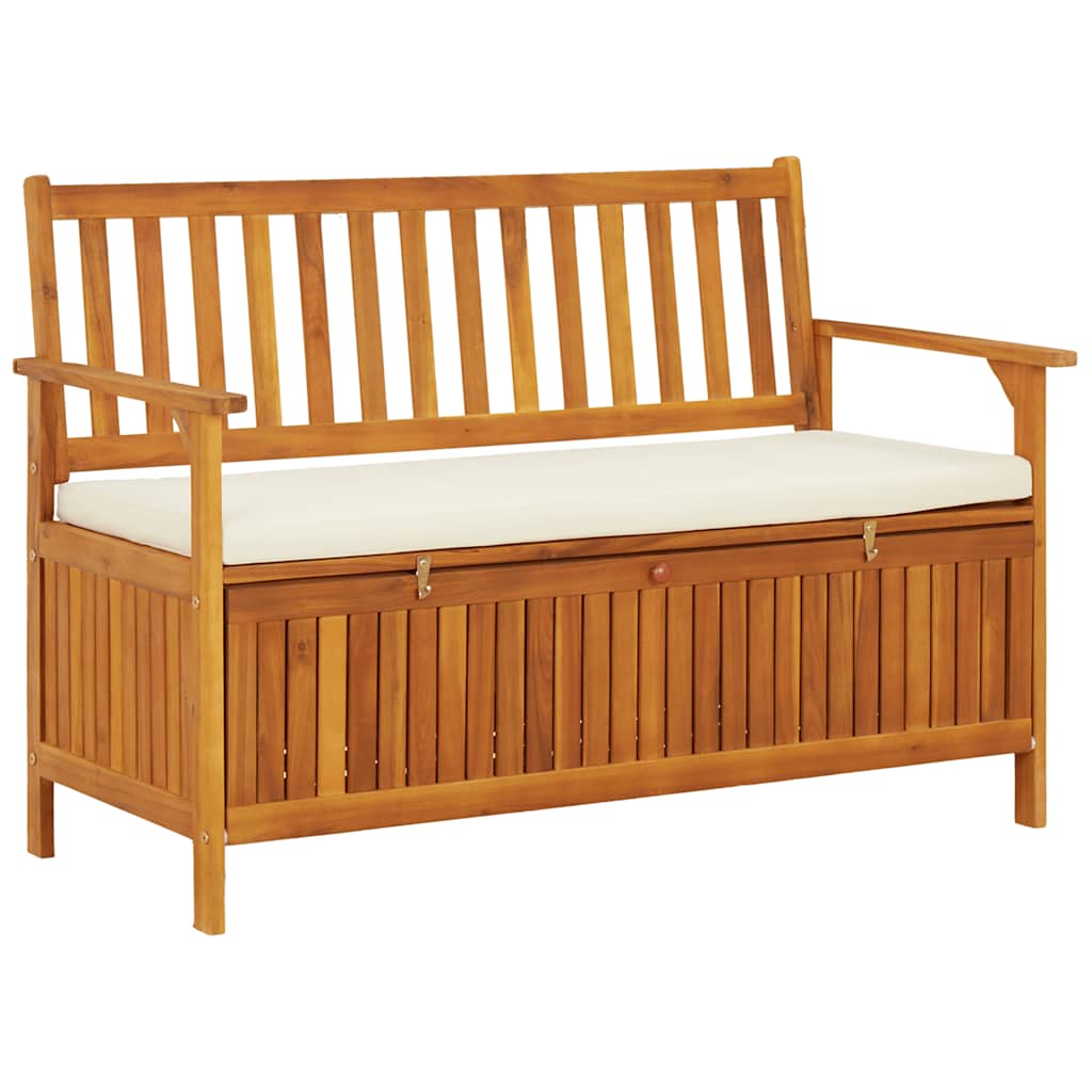vidaXL Banco de almacenaje de jardín madera de acacia maciza 120 cm en color Marrón/Marrón y blanco