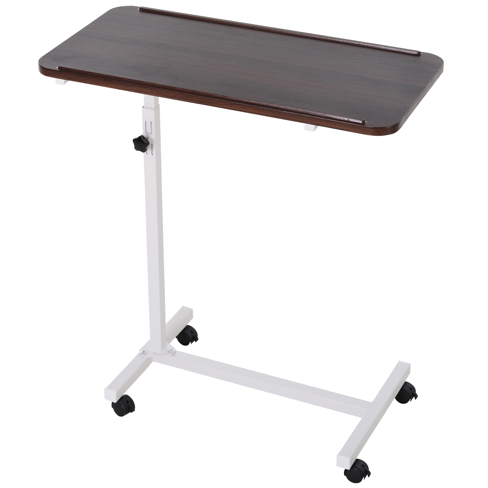 HOMCOM Mesa Auxiliar con Ruedas, Mesa para Sofá y Cama, Altura Ajustable y Marco de Acero, para Dormitorio, Salón, Oficina, 77x40x76-100 cm, Nogal Oscuro