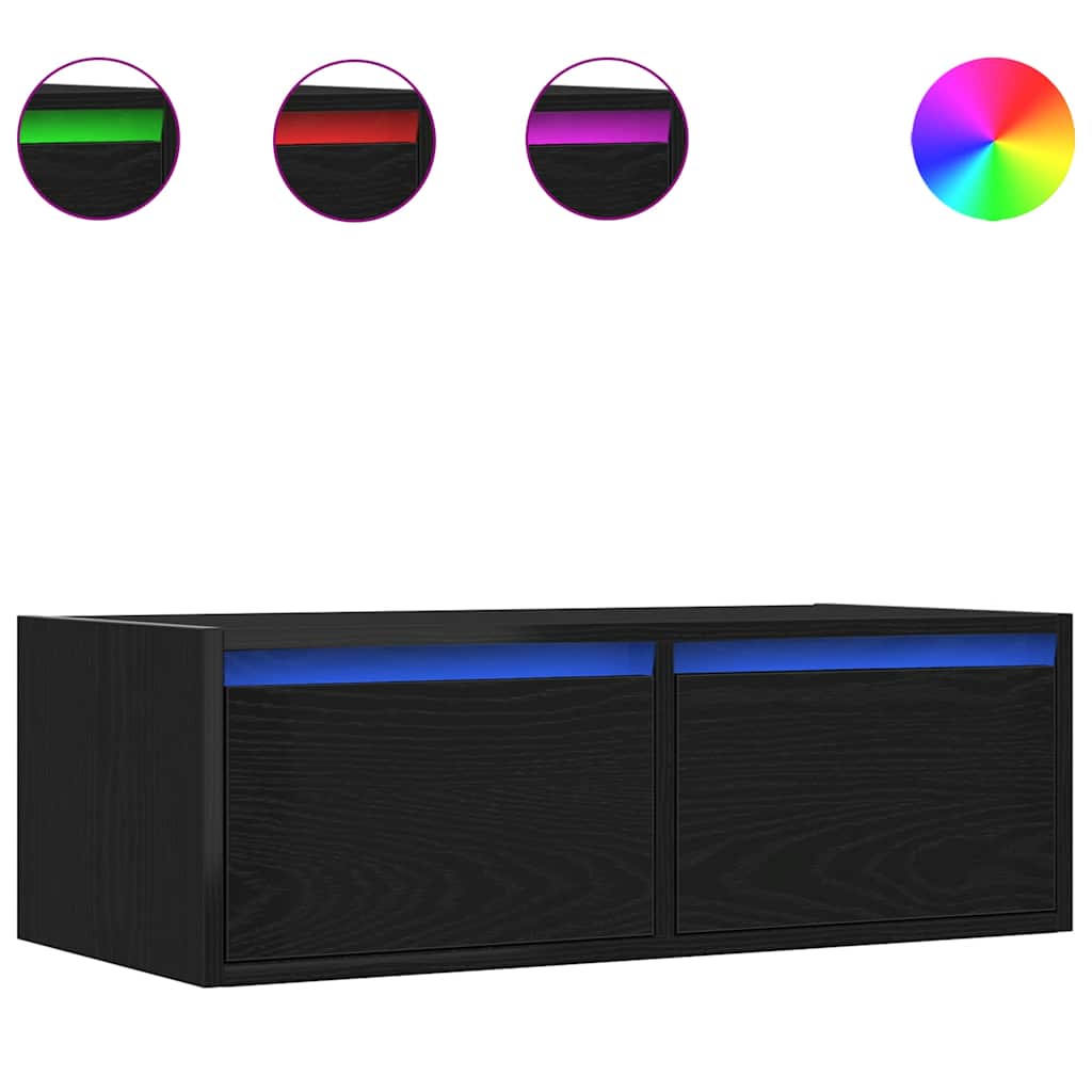 vidaXL Mueble de TV con luces LED roble negro 75x35,5x25 cm