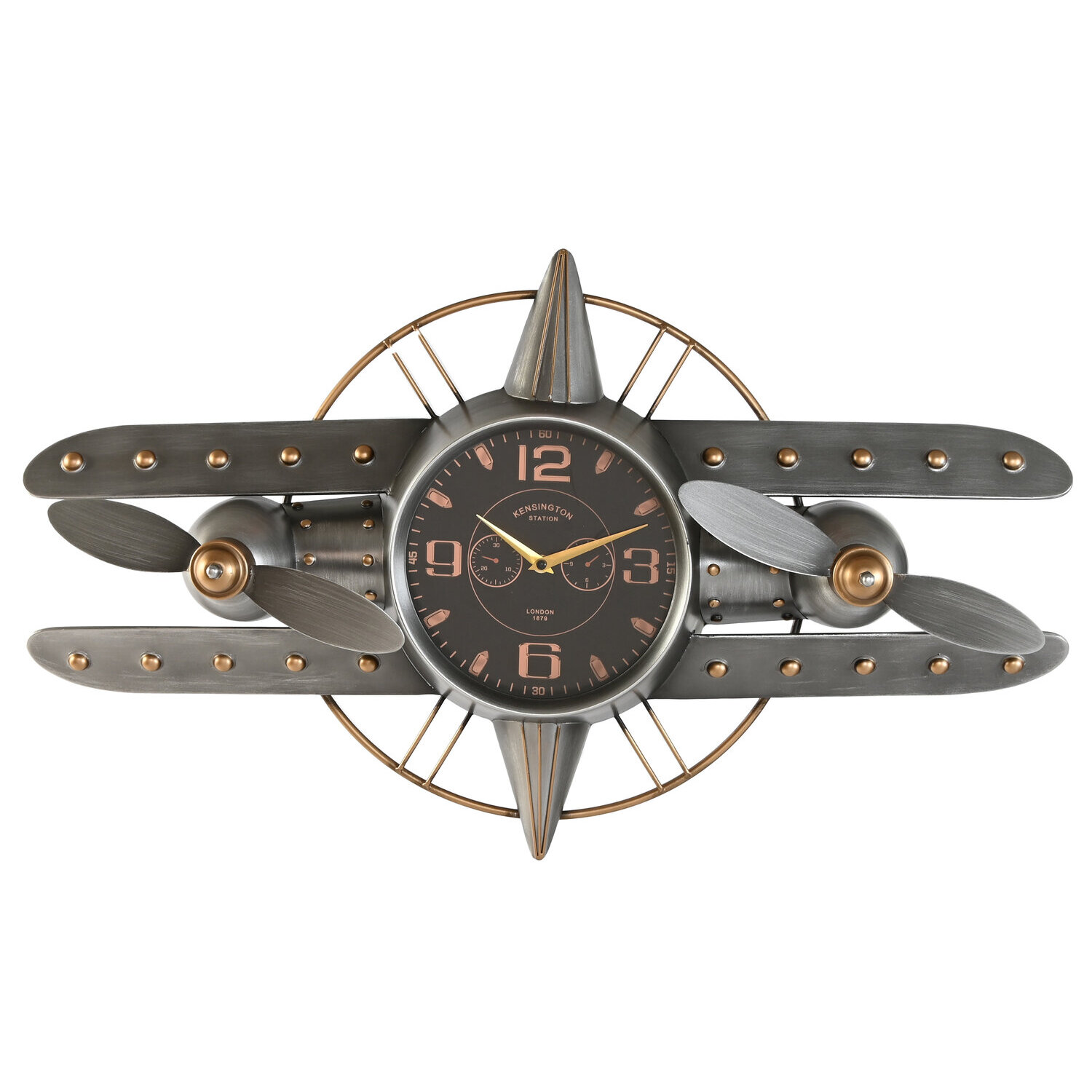 Reloj pared metal 77,5x15x46 avion plateado , El mejor complemento para tu hogar.