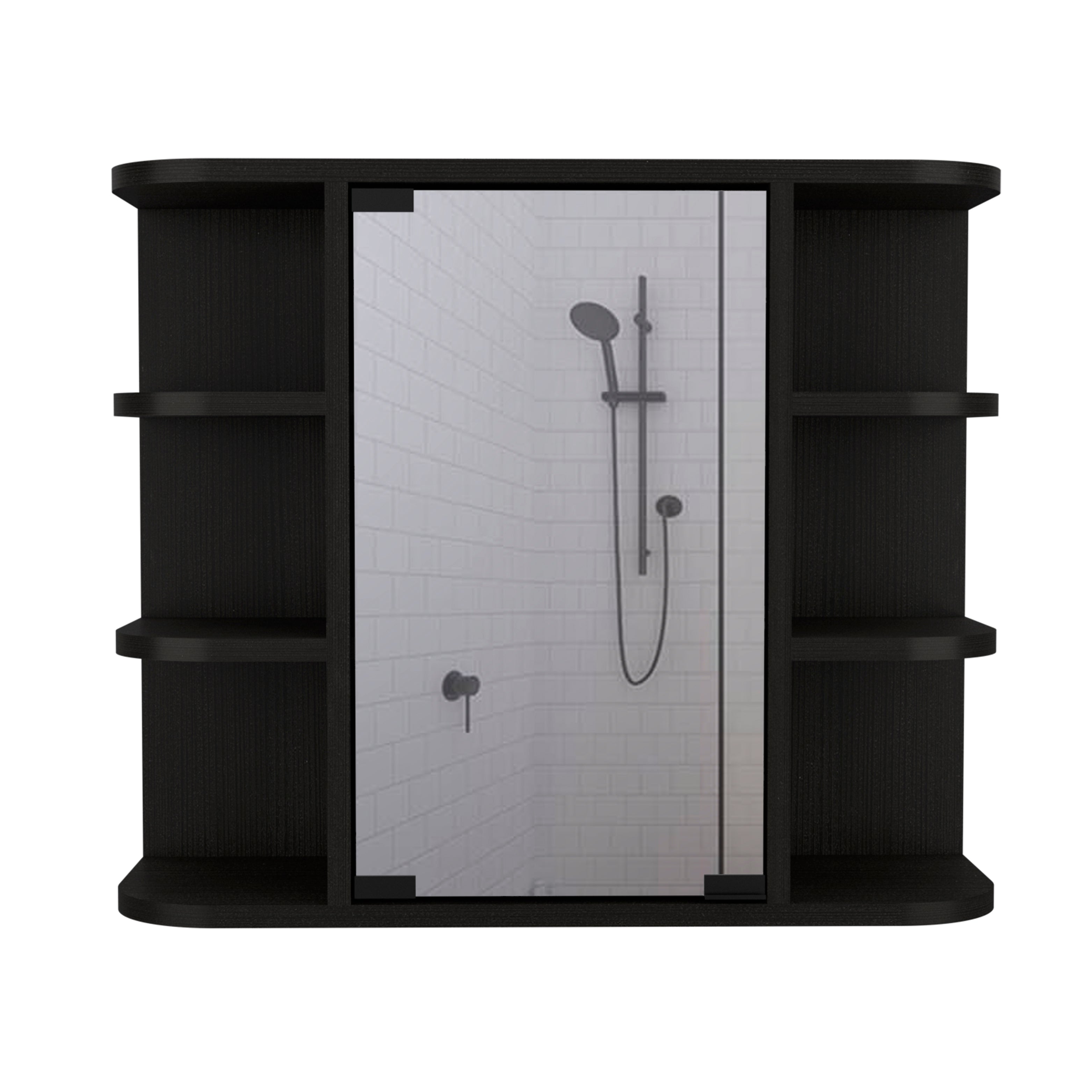 TUHOME Armario de Pared para Baño Milán con Estantes y Espejo, Blanco Nevado Madera manufacturada  Baño-Almacenamiento