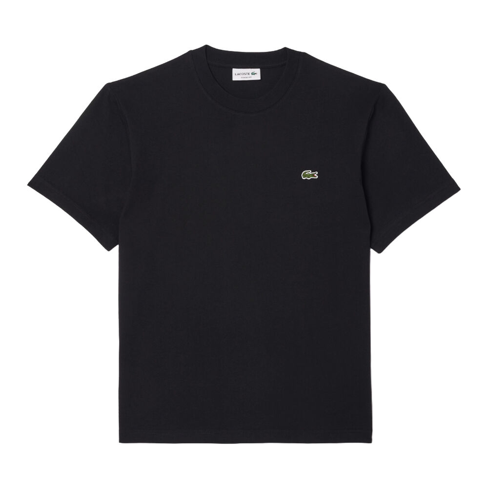Camiseta Negra Lacoste de Corte Clásico de Punto de Algodón