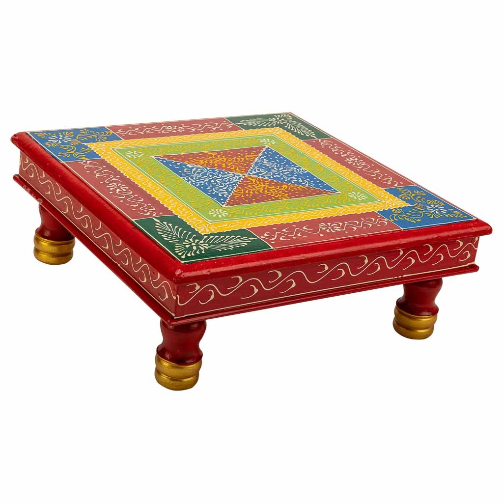 WANDERLUST DECO Mesa auxiliar de madera pintada a mano 38x38x14h cm