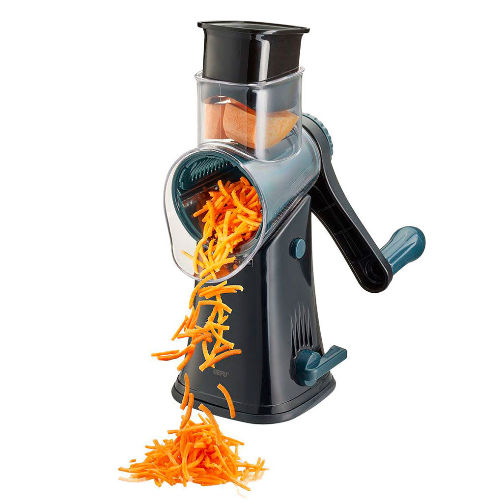 Rallador de Tambor Click GEFU con 5 Cuchillas Intercambiables para Verduras, Queso y Chocolate - Fácil de Usar y Limpiar