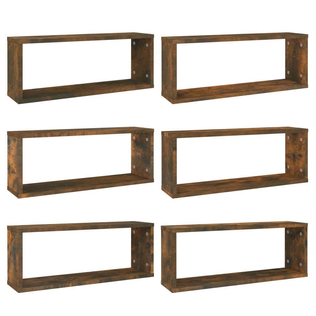 Vidaxl Estantes Cúbicos de Pared 6 Uds Madera 60x15x23 Cm Roble Ahumado
