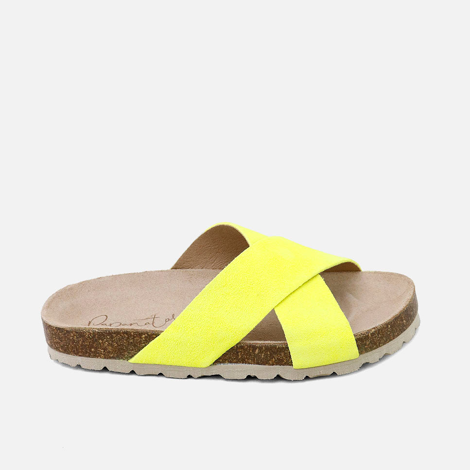 Sandalias bio cruzadas piel fluor amarillo Papanatas | Eli 1957