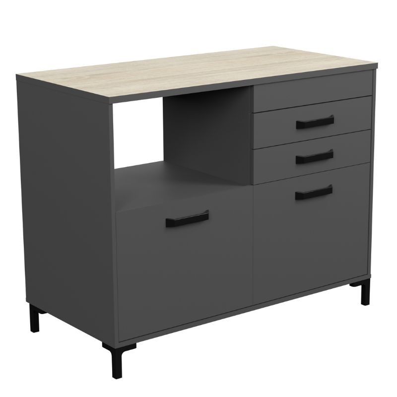 Módulo Inferior Cocina Smoke 118 cm Con Cajones Color Gris y Roble Estilo Moderno