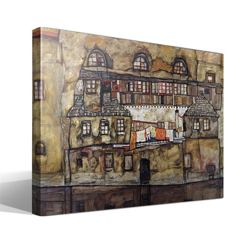 Cuadro Canvas Pared Casa Río Egon Leo Adolf Schiele - Alta Resolución - Lienzo Algodón 100% - Bastidor Madera Abeto - Calidad Superior