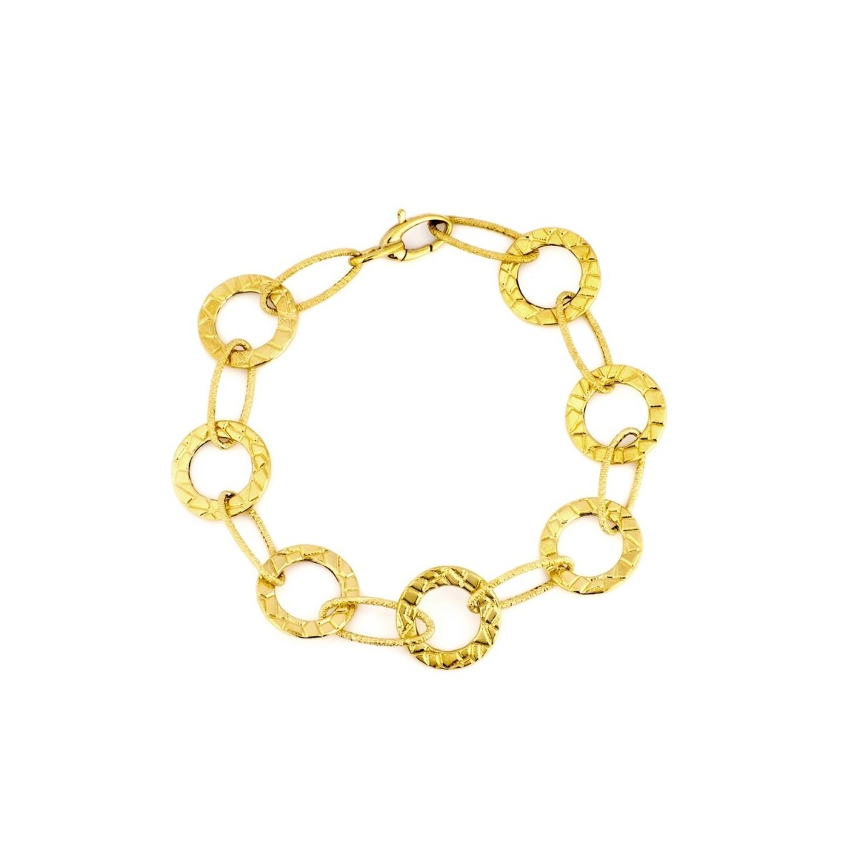 Pulsera oro 18k mujer eslabones alternos diamantados ovalados redondos tallados
