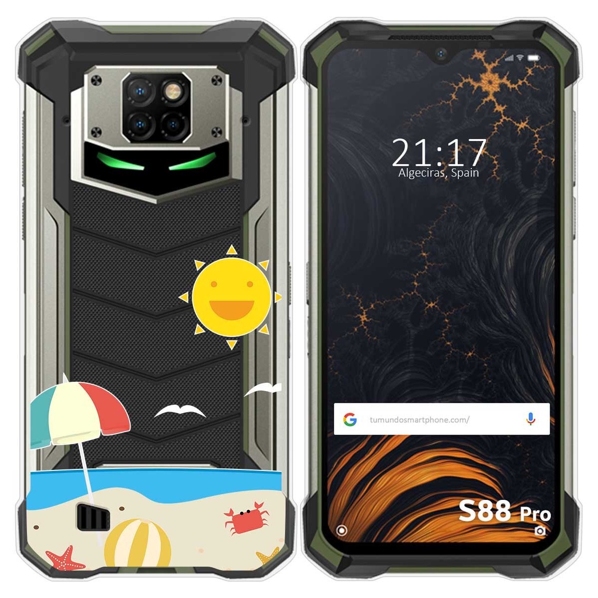 Tumundosmartphone Funda Gel Transparente para Doogee S88 diseño Playa Dibujos