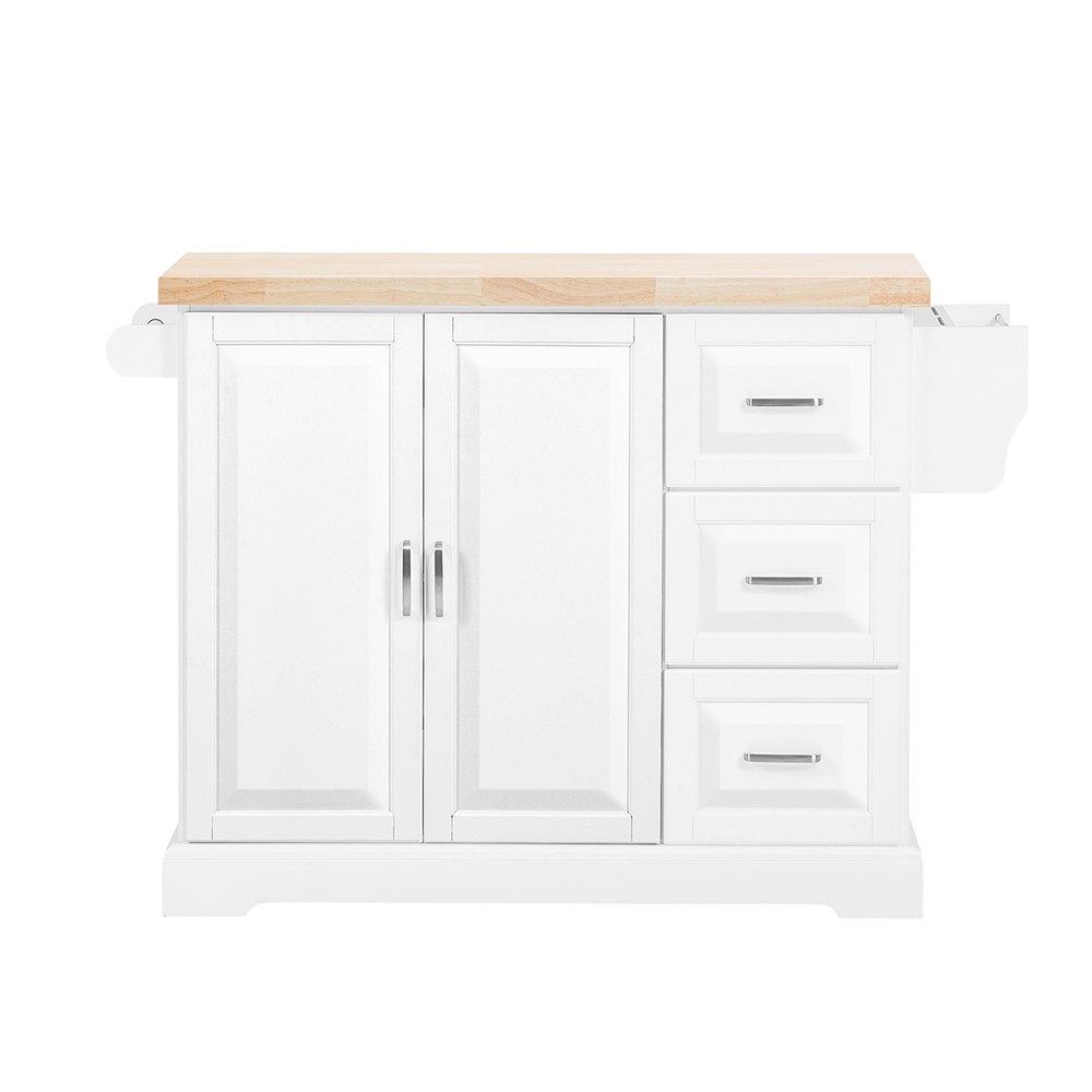 SoBuy Isla de Cocina Móvil Blanca con 3 Cajones, 2 Puertas y Top de Madera - 130x71x91 cm