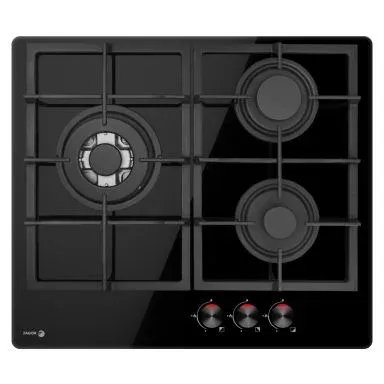 Placa a Gas 59cm FAGOR 3CFI-3GLSPA  | 3 Zonas, Gas, Negro, Superficie Cristal, Fuego 13cm, WOK de alta Potencia, 6300W
