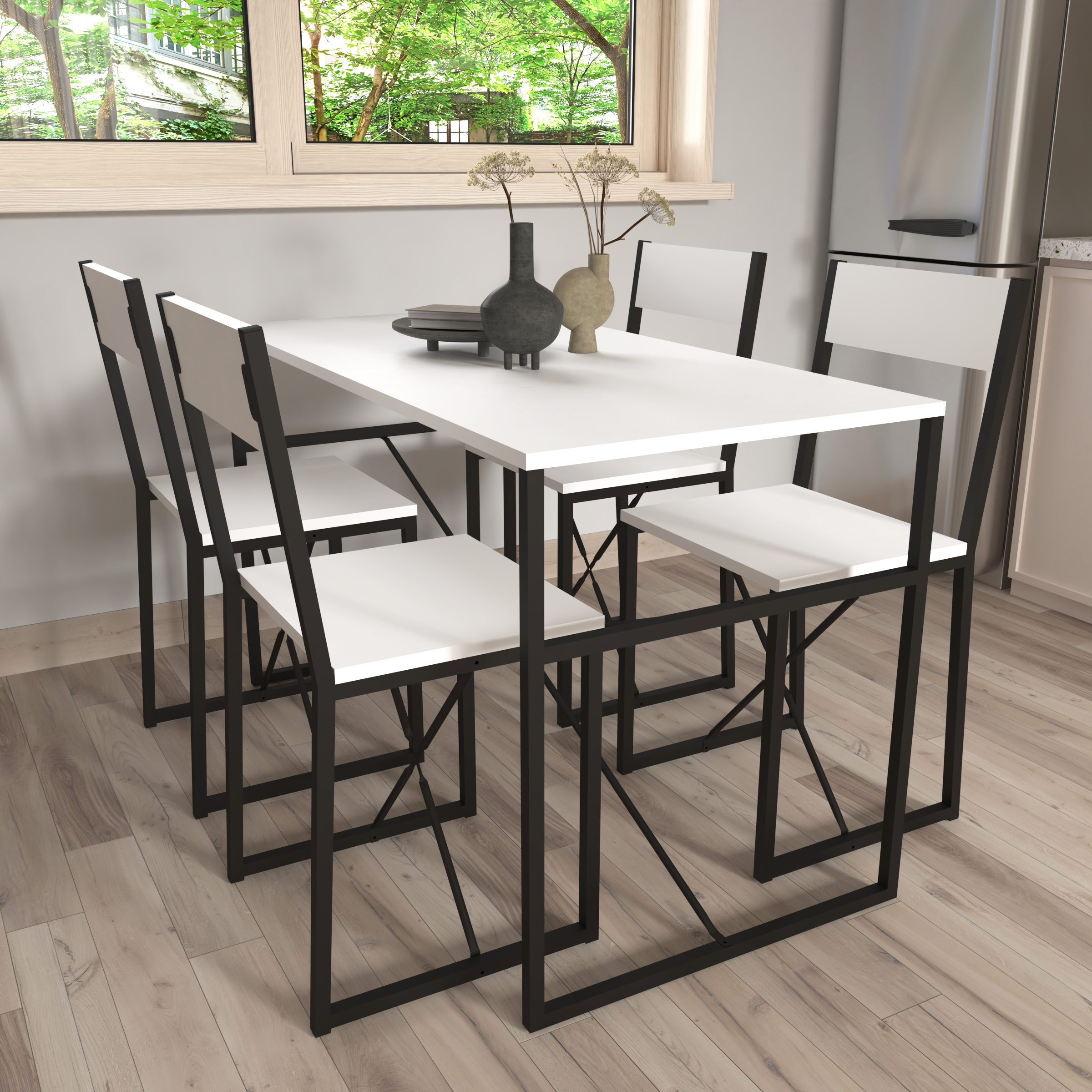 5 piezas de madera de metal juego de comedor mesa de cocina juego de mesa grupo de mesa sillas Insasi L 5 piezas de madera de metal juego de comedor mesa de cocina juego de mesa grupo de mesa sillas Insasi L
