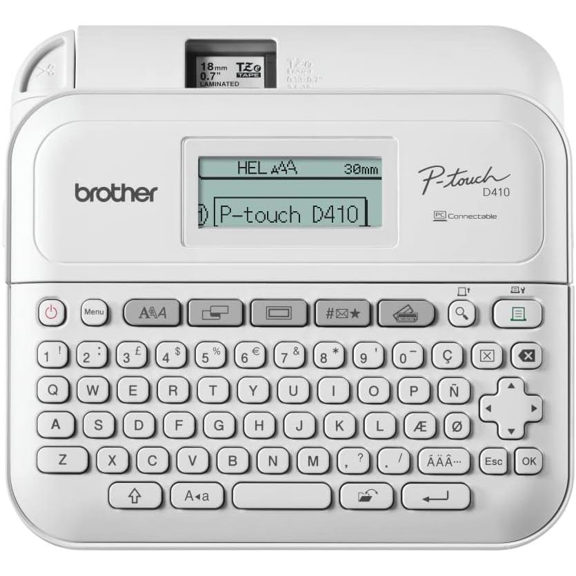 Brother PT-D410 Etiquetadora para el hogar y la Oficina, hasta 18 mm, Velocidad de impresión de hasta 20 mm/seg