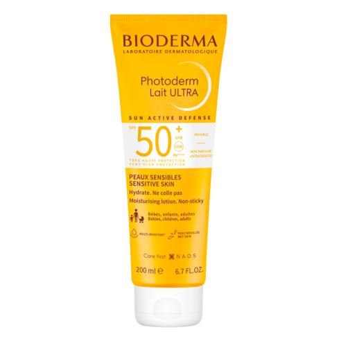 Bioderma Photoderm Lait Ultra SPF 50+ 200 ml - Protector Solar Familiar para Piel Sensible, Hidratación Duradera y Resistente al Agua