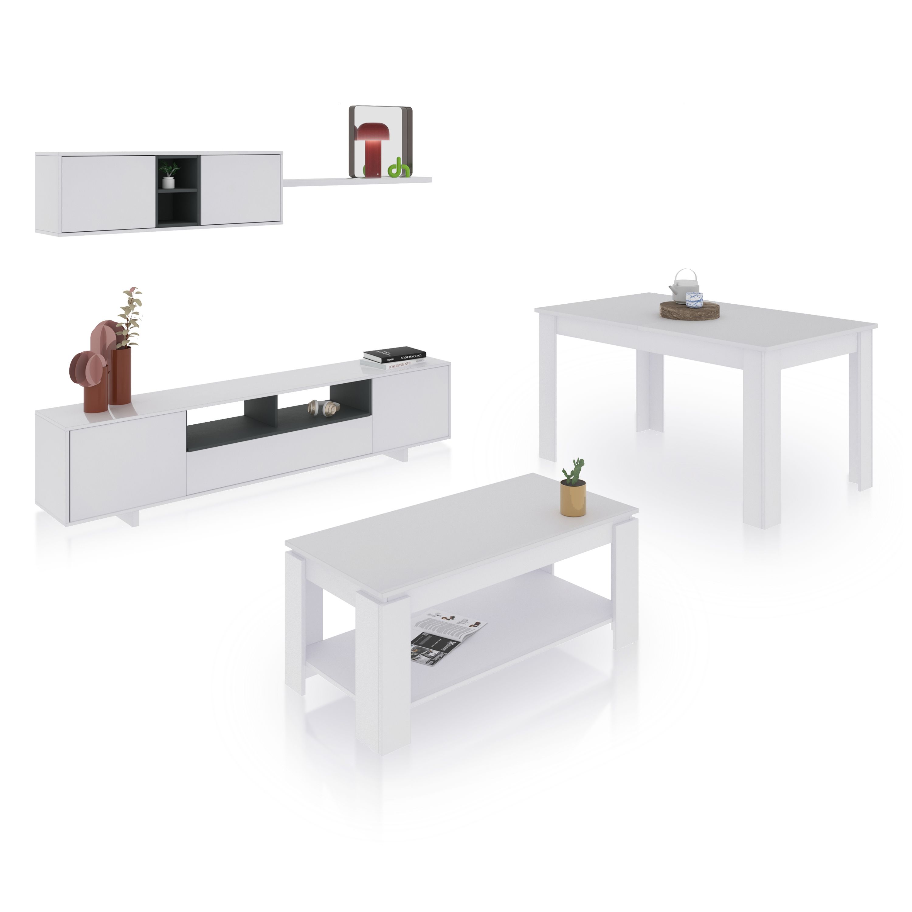 Habitdesign -Pack salón con mesa de centro y mesa de comedor Max V1A