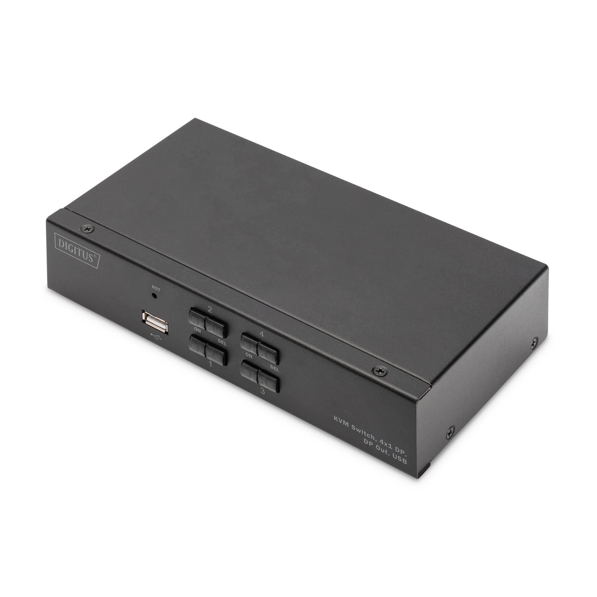 Digitus Conmutador KVM, 4x1 DP, DP Out, USB