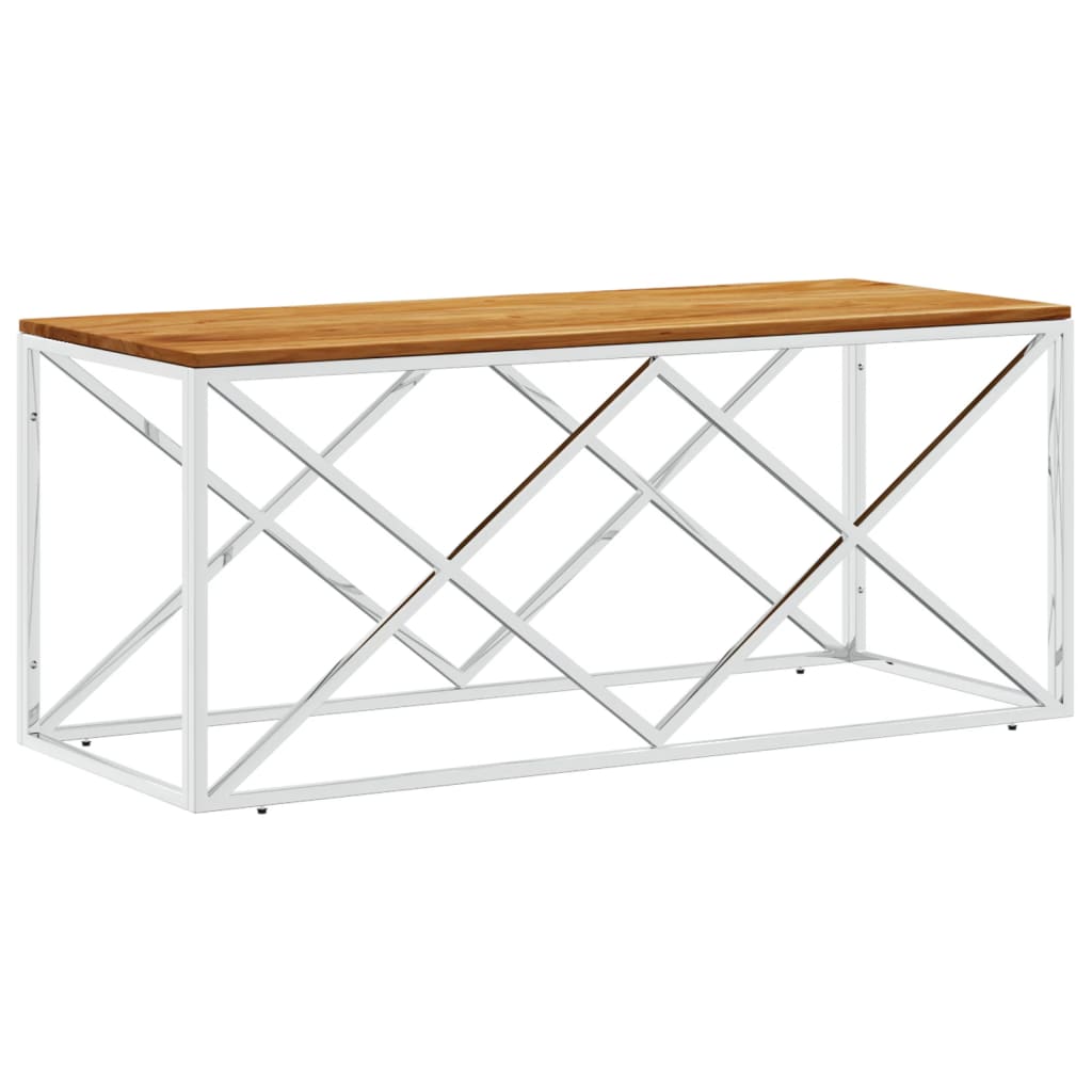 vidaXL Mesa de centro acero inoxidable y madera maciza de acacia