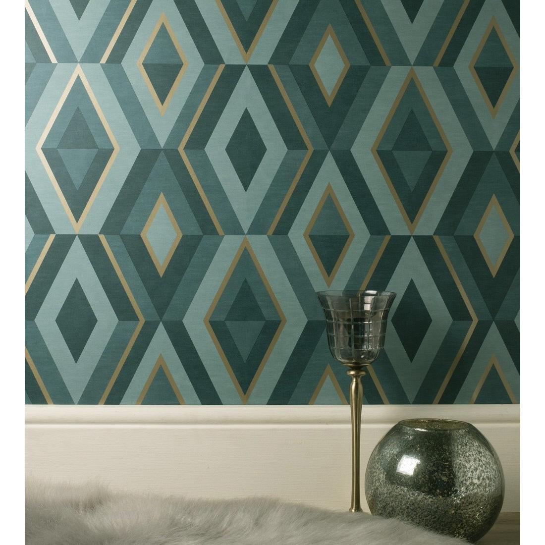 Papel pintado lavable geométrico moderno con detalles metalizados - Diamond Palace 680910 de GAULAN - Rollo de 10 m x 0,53 m