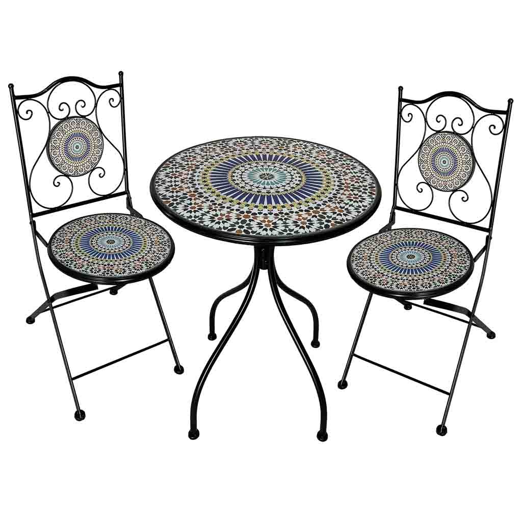 Wonderlust Deco - Conjunto mesa y dos sillas de mosaico y forja naranja Naranja mesa:D60x75h-silla(2):D38x45-92h cm