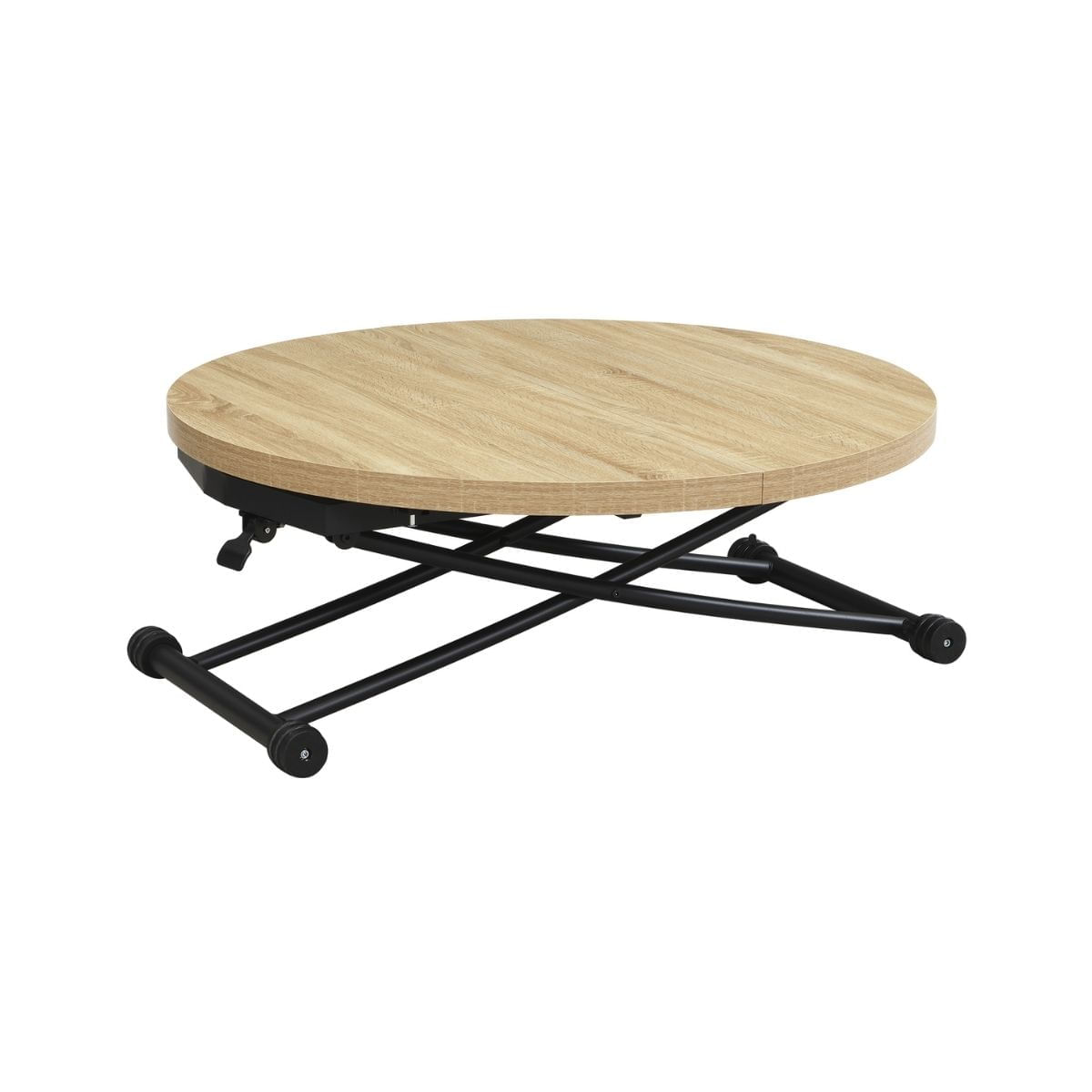 Mesa de centro Gaga diseño redondo elevable y extensible negro/natural 32-79x100-140x100 cm Adec