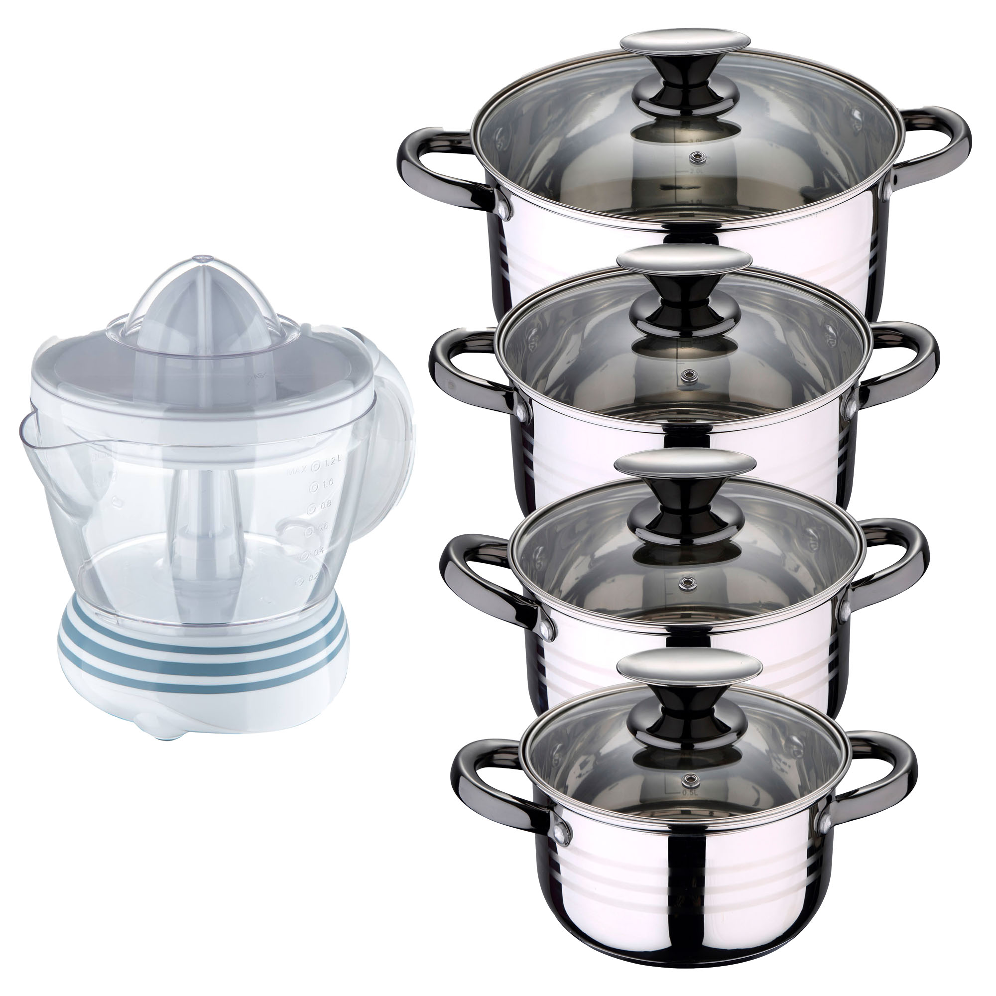 Bateria 8pc acero inoxidable apta para inducción Colección San Ignacio Premium +  Delantal de Cocina Gris oscuro 100% Algodón 75x80cm