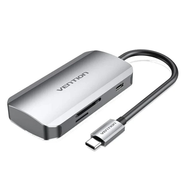 Vention hub 6 en 1 usb-c a 3xusb3.0/lector tarjetas sd/microsd/pd100w - 0.15m - color gris