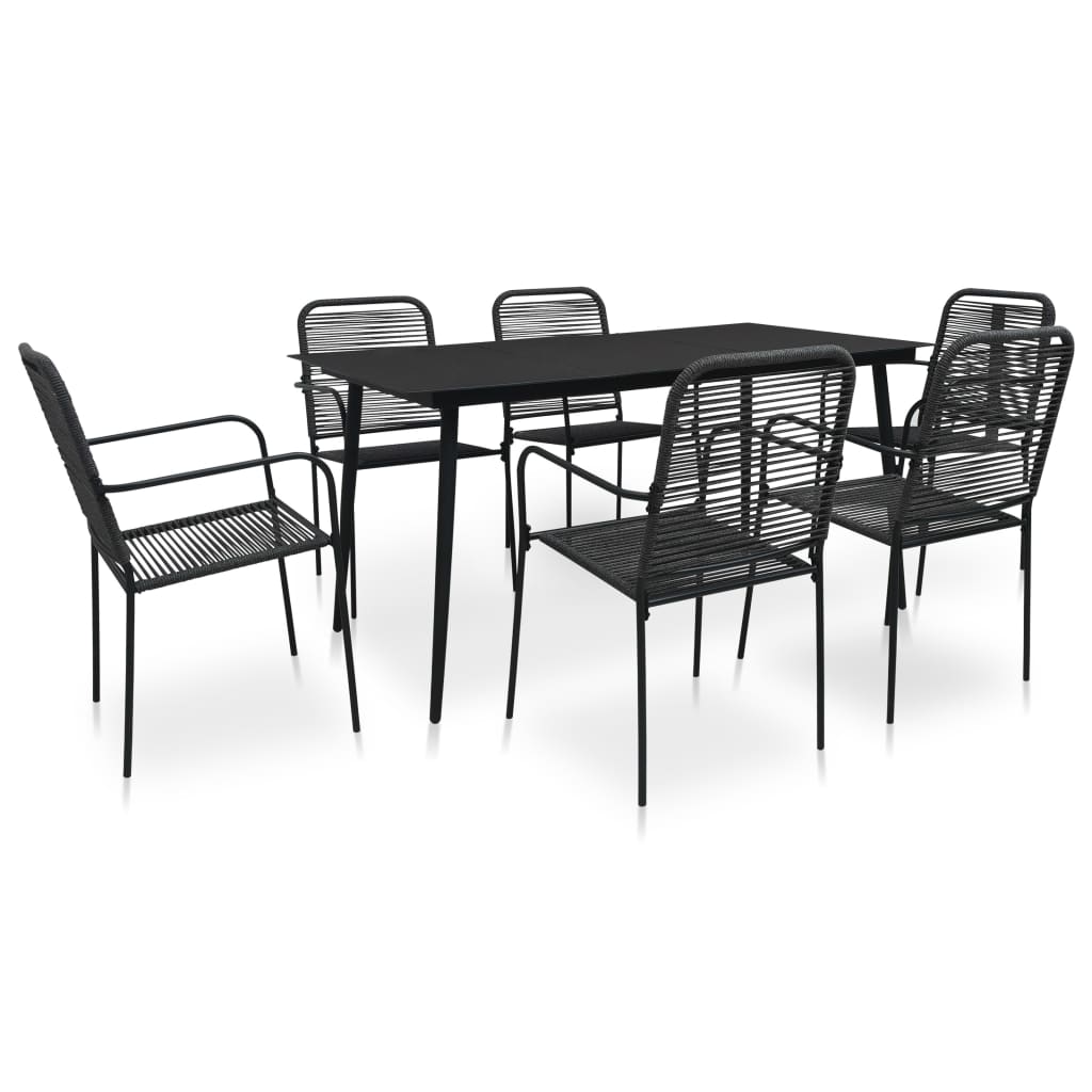 vidaXL Set de comedor de jardín 7 pzas cuerda de algodón y acero negro