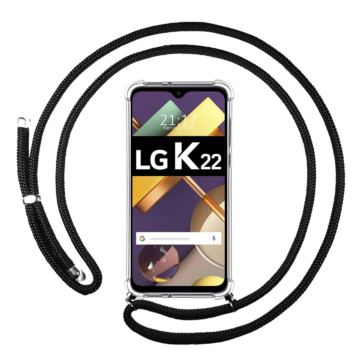 Tumundosmartphone Funda Colgante Transparente para Lg K22 con Cordon Negro