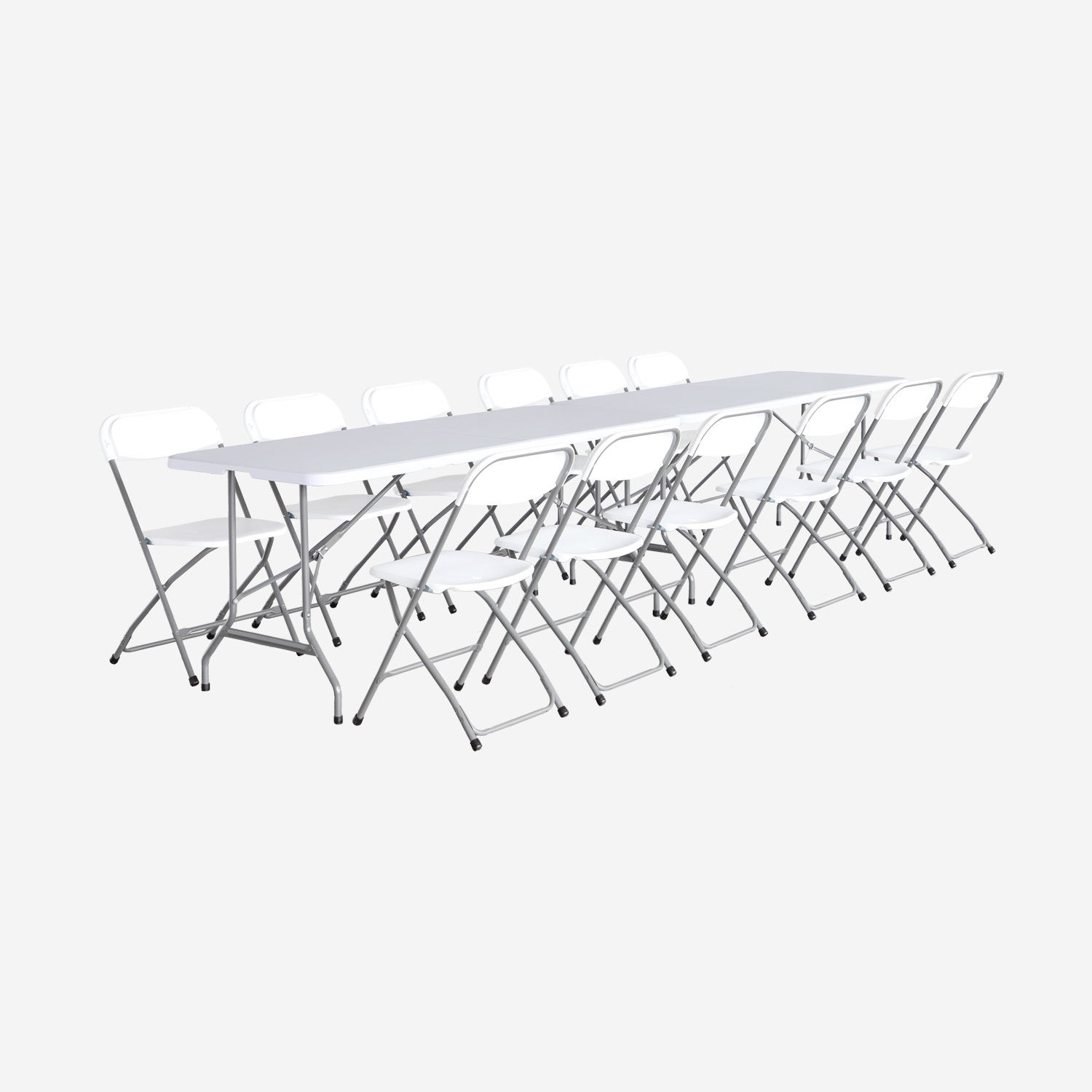 sweeek - Set de 2 mesas + 12 sillas plegables portátiles para eventos , Fiesta 12 , 180x69x73