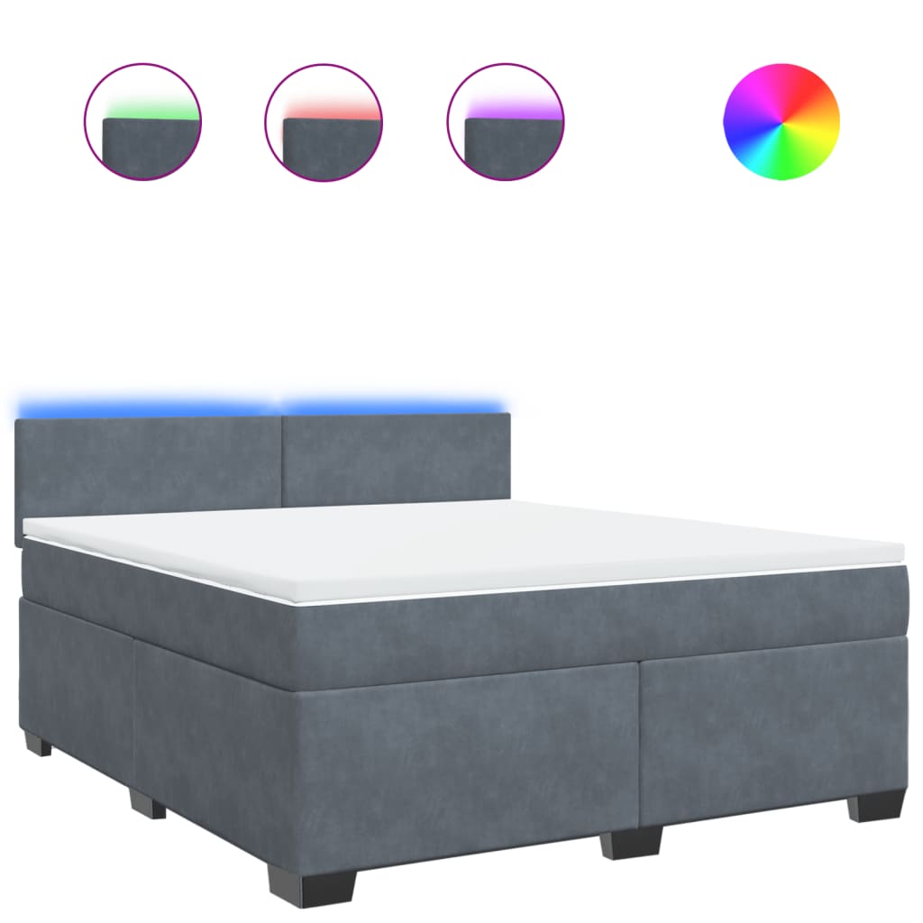 vidaXL Cama box spring con colchón terciopelo gris oscuro 180x200 cm