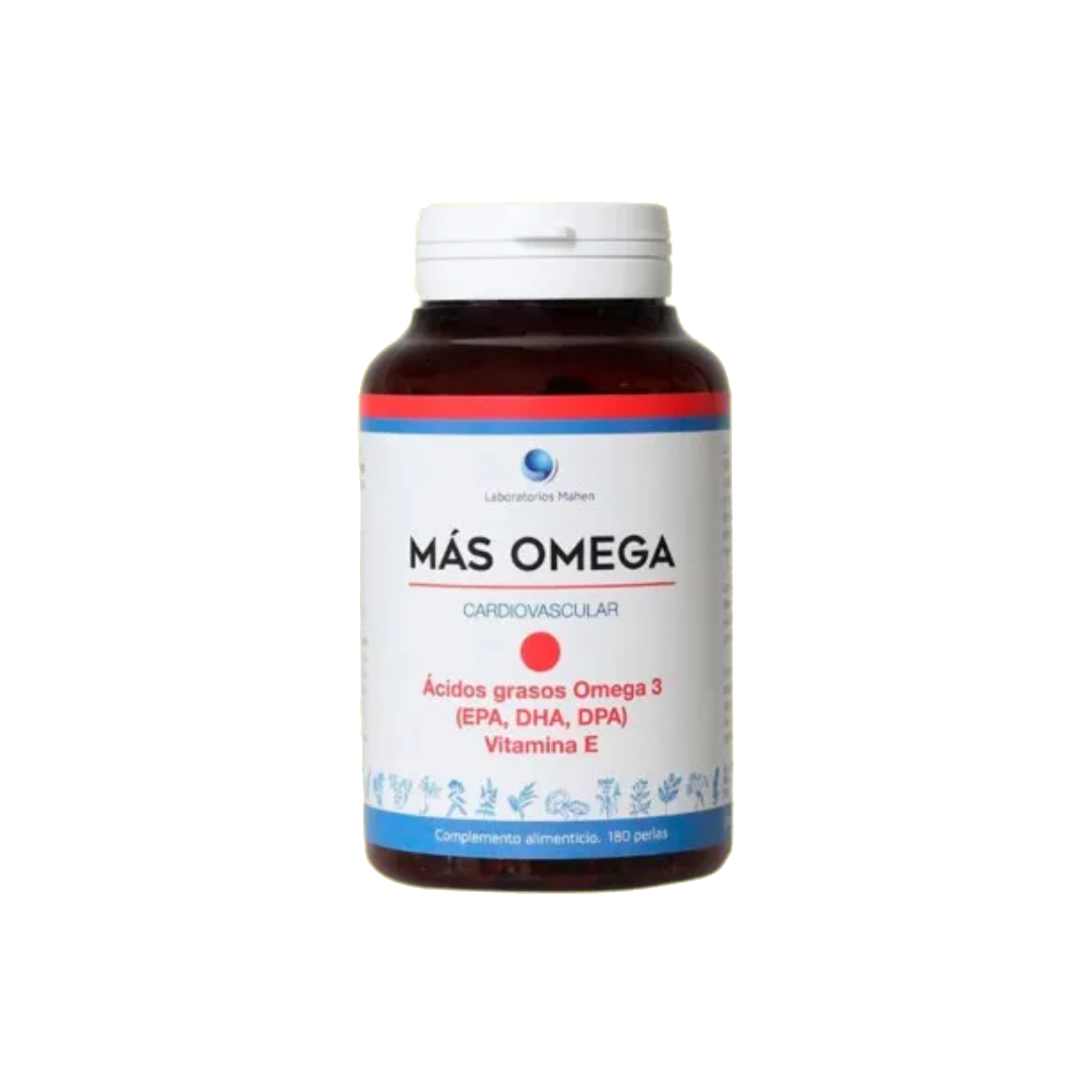 Mahen Más Omega Punto Rojo Cápsulas - Aceite de Pescado Rico en Omega 3 (EPA y DHA) con Vitamina E - Salud Cardiovascular, Cerebral y Visión