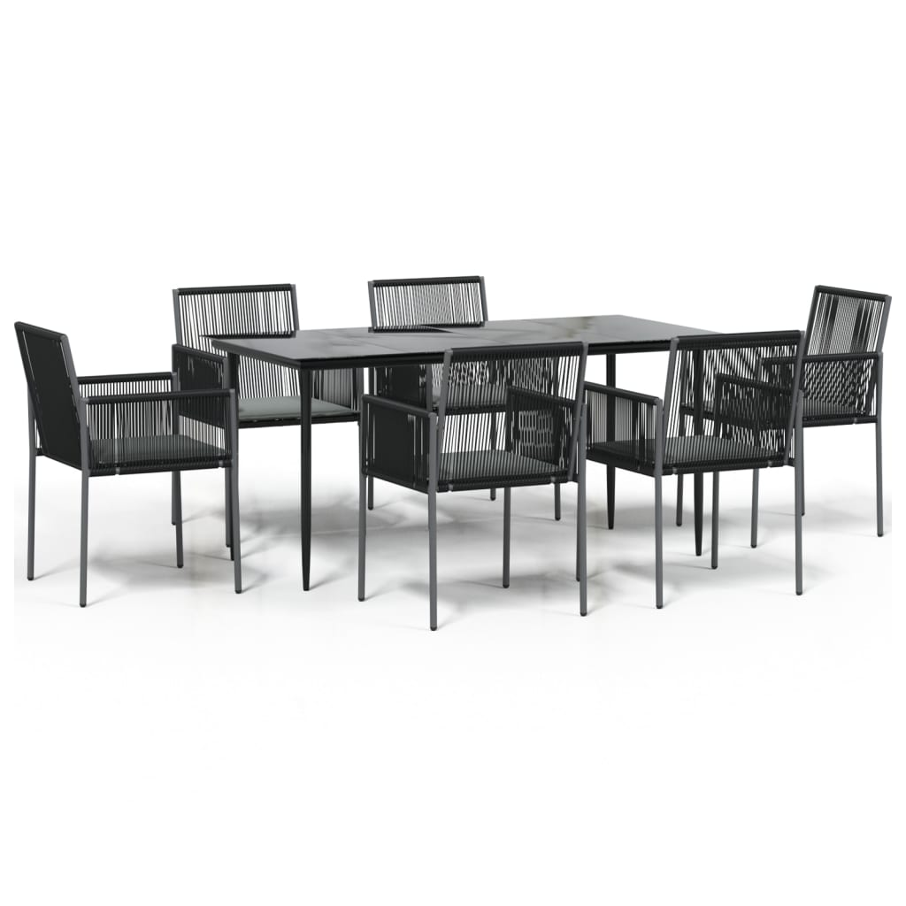 vidaXL Set comedor jardín 7 pzas y cojines acero ratán sintético negro