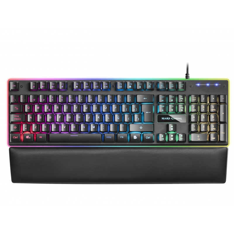 Mars Gaming - MK320ES, Teclado Gaming H-Mech, 13 Modos RGB y Halo, Reposamuñecas Acolchado, Antighosting, Idioma Español, Color  MK320ES