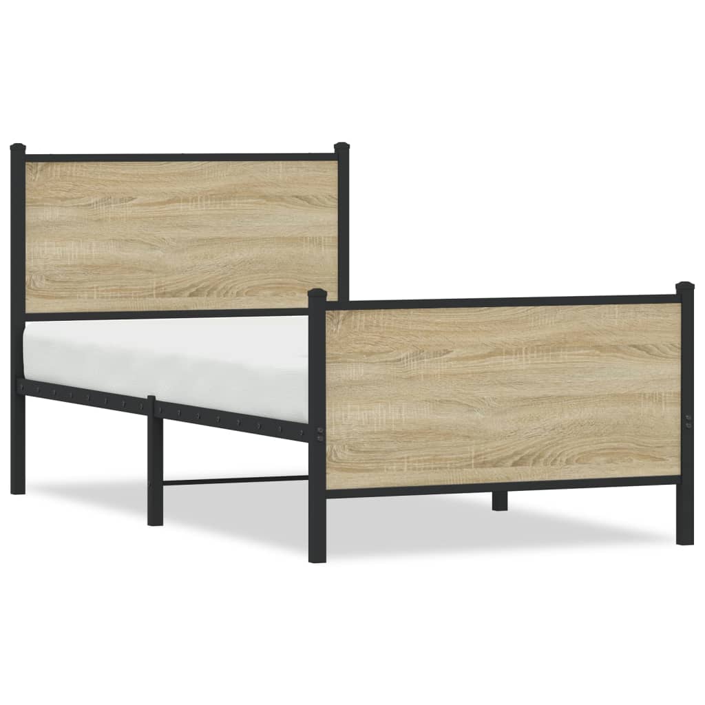 vidaXL Estructura de cama sin colchón metal roble Sonoma 90x190 cm