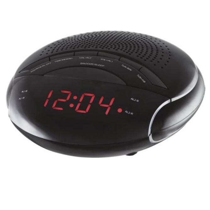 Edm - Radio reloj despertador a pilas con sintonizador AM/FM, doble alarma y altavoz integrado para dormitorio, display de 0,6 pulgadas