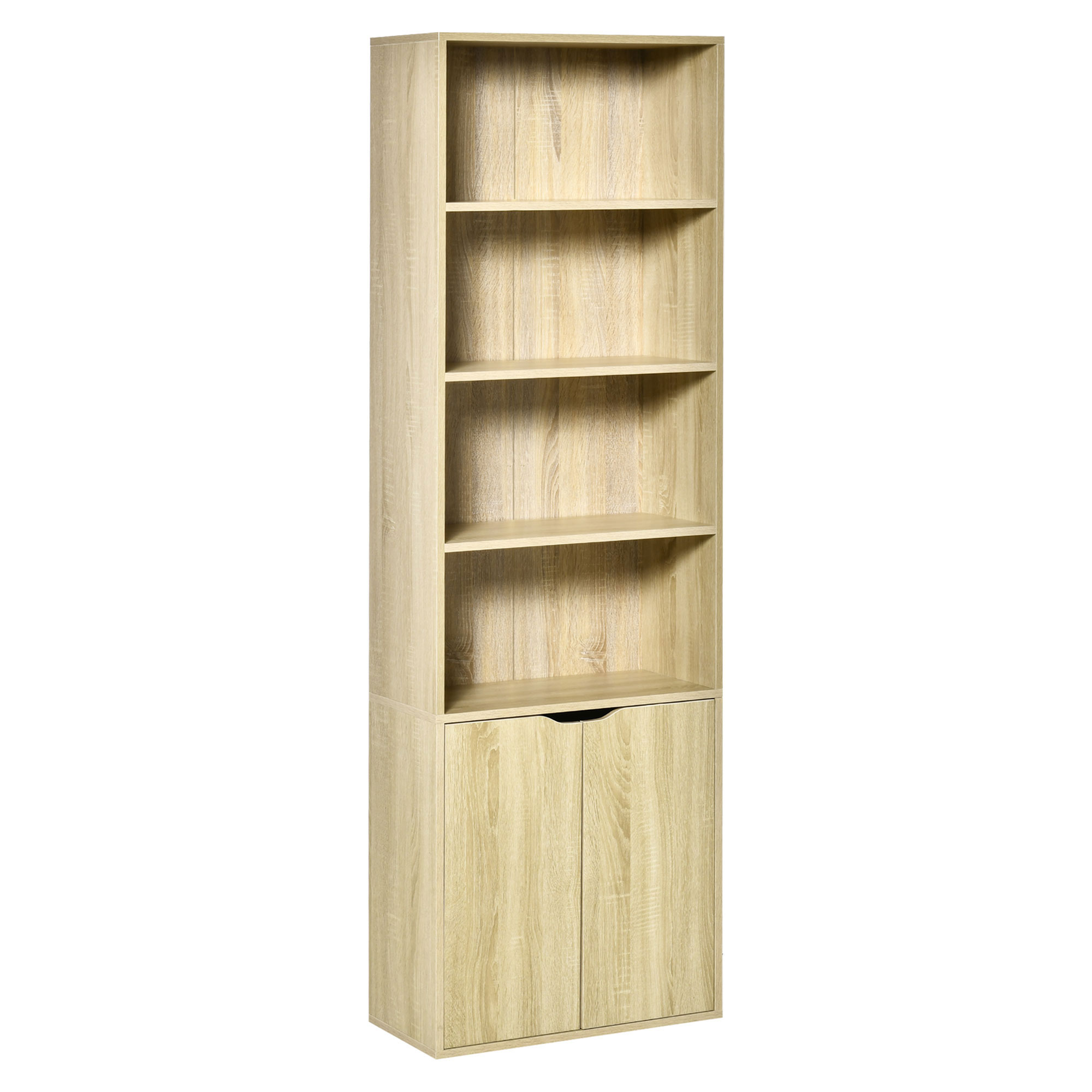 HOMCOM Estantería para Libros de 6 Niveles, Librería con 2 Puertas, 4 Estantes Abiertos, Armario Alto para Salón, Estudio, Oficina, 59x29x180 cm, Blanco