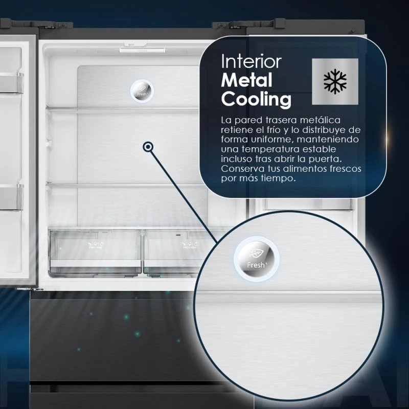 Frigo Combi No Frost HYUNDAI HFR18383NDDD00 Alto 183cm x 83,6cm Clase D Dark Inox  | 436 L, Puerta Francesa, Inverter
