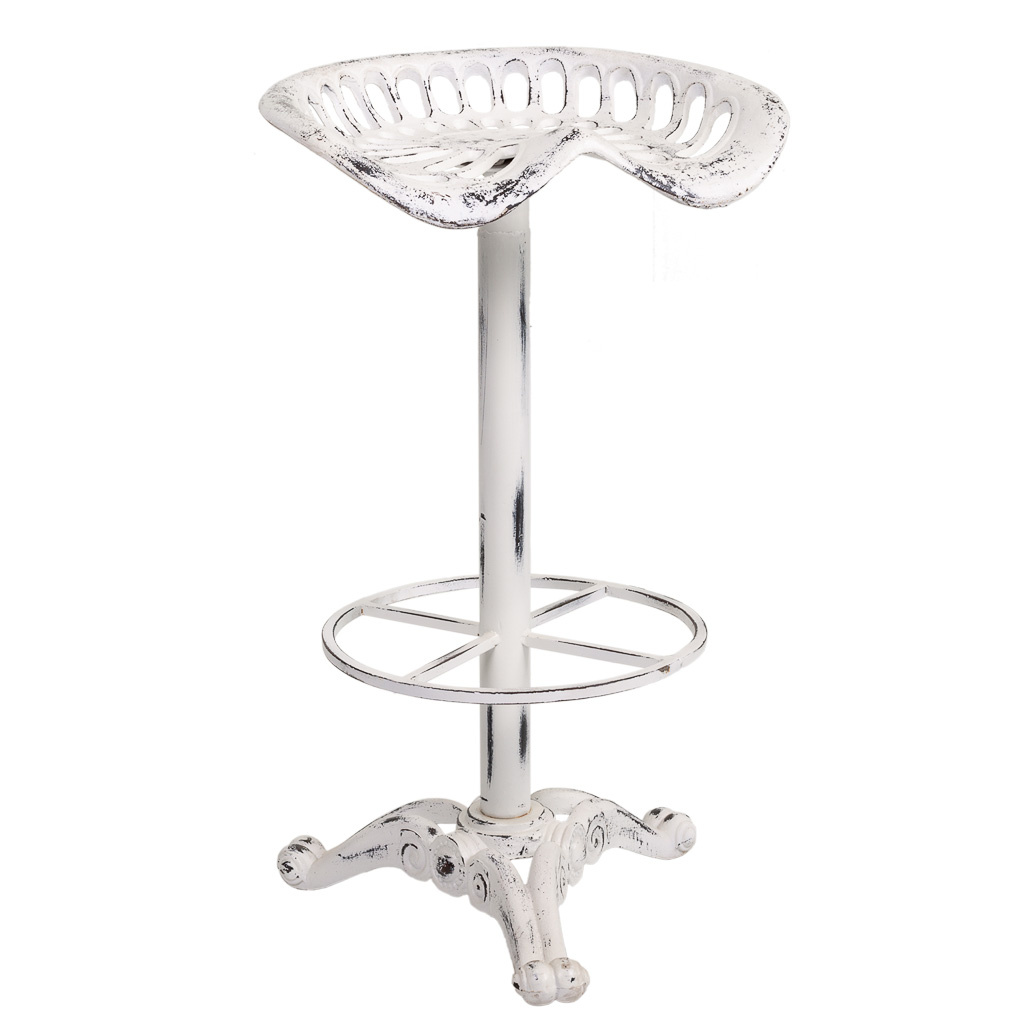 WANDERLUST DECO Taburete de madera y metal lacado en blanco 44x34x80h cm de estilo Vintage