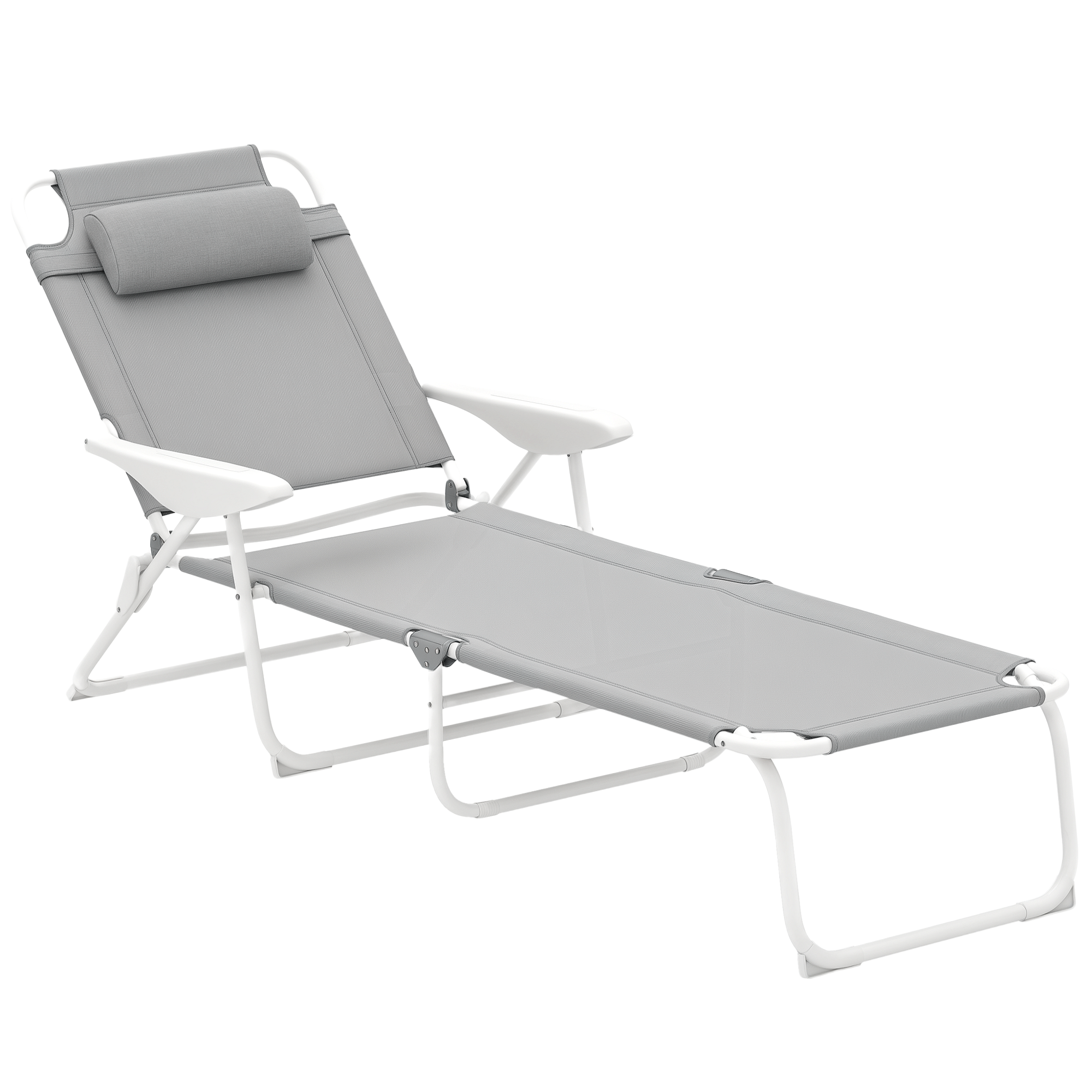 Outsunny Tumbona Plegable Tumbona Jardín Exterior con Respaldo Ajustable Reposacabezas Extraíble y Estructura de Metal Carga 120 kg para Terraza Piscina Playa 160x66x98 cm Gris